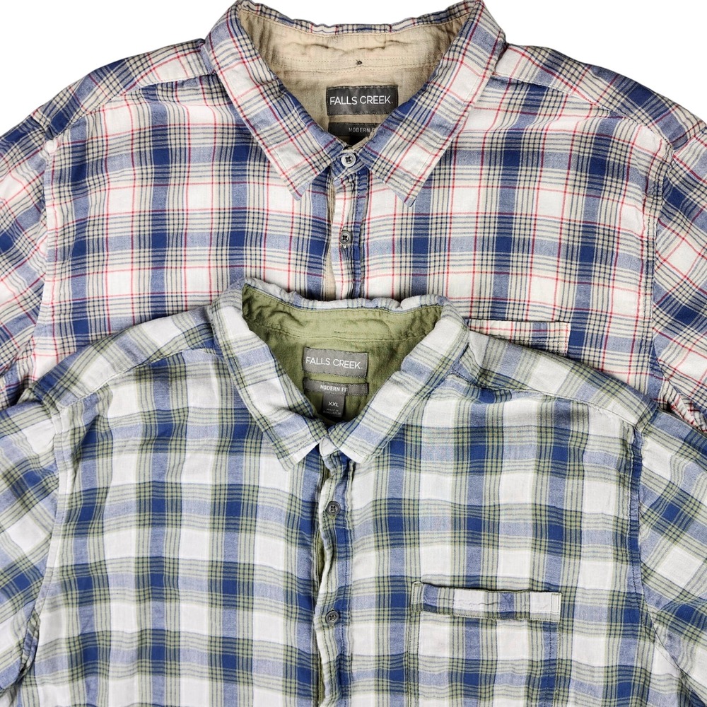 Falls Creek Plaid Short Sleeve Button Up Shirt Modern Fit Mens XXL Bundle of 2